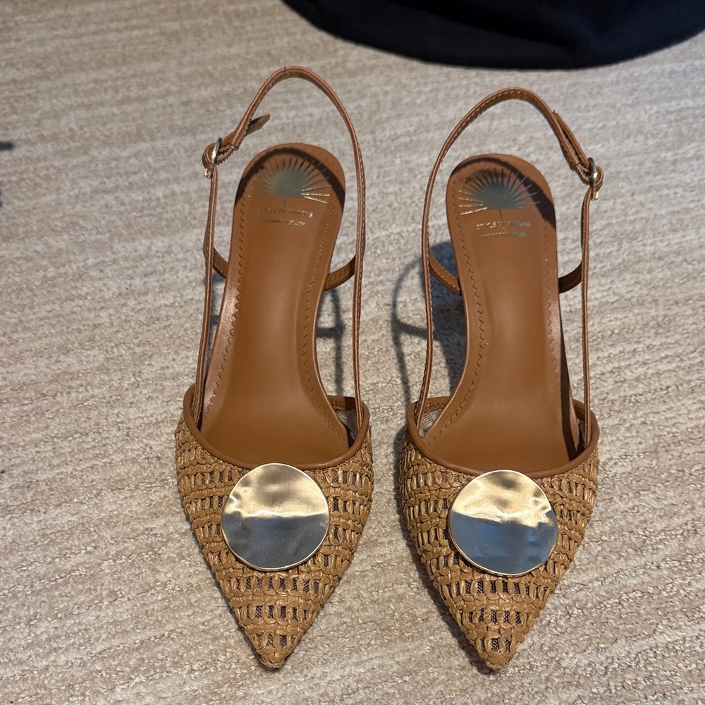 Style by Simkins x Antoni Melani Raffia Brown Woven Slingback Heels